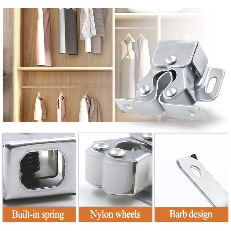 Luomorgo 10 Pack Double Roller Catch Cabinet Latches with Spear Strike for Cupboard Closet Door, Silver - Image 4